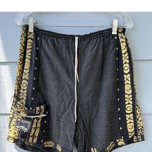 Bali Black Drawstring Shorts with Tribal Patterned Side Panels